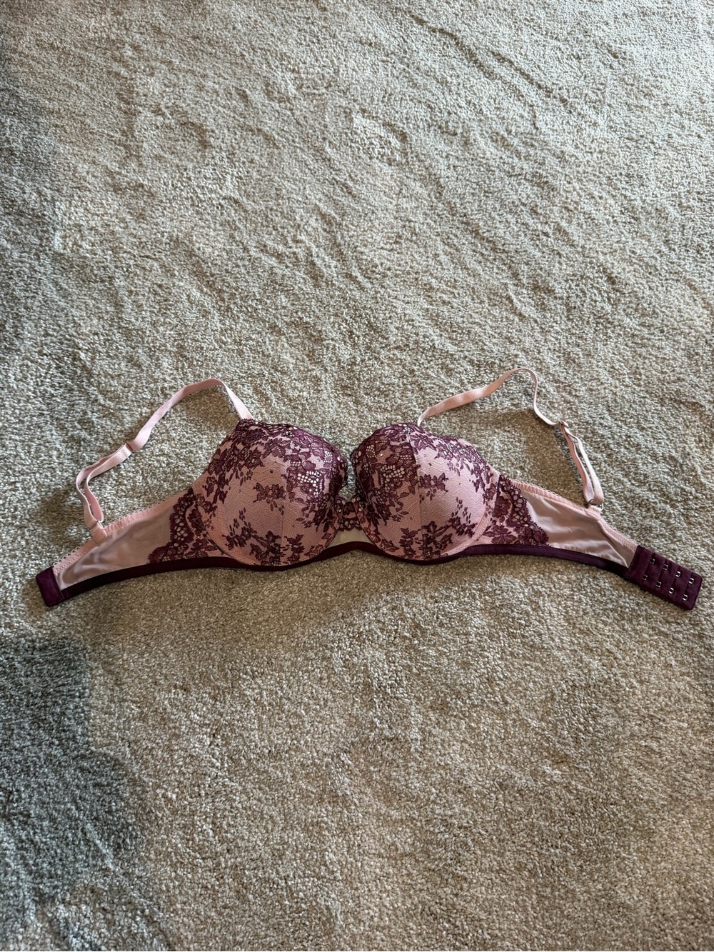 Victoria's Secret Pink and Plum Lace Balconette Bra